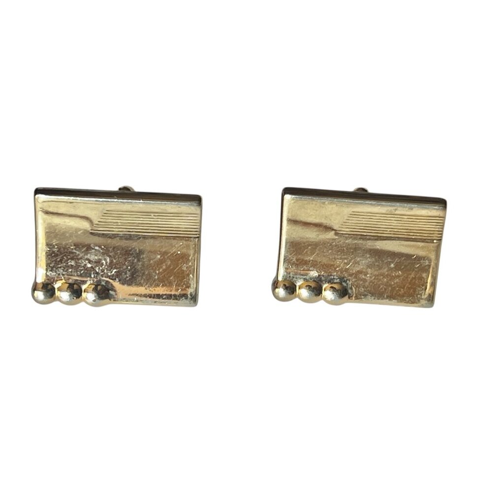 Vintage MCM Gold Tone Geometric Cufflinks With Stripes & Raised Dots